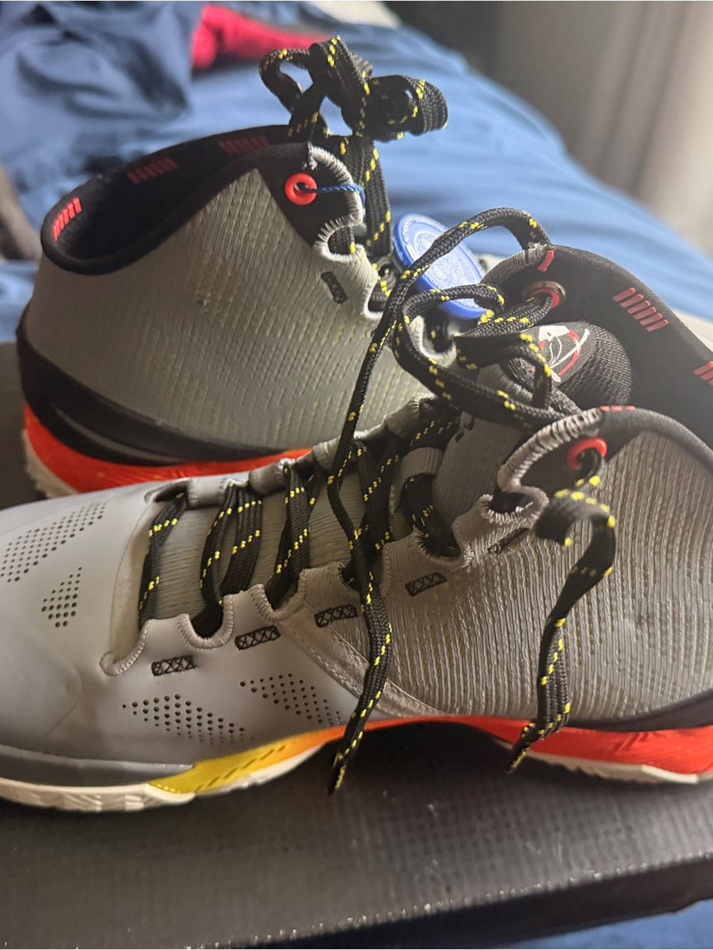 Under Armour Kids Gray High-Top Sneakers with Black and Orange Accents